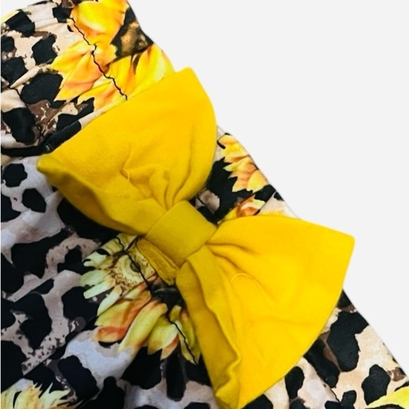 Girls 12-18 Months Sunflower/leopard Print Pants with Yellow Bow ruffled waist - Picture 9 of 10